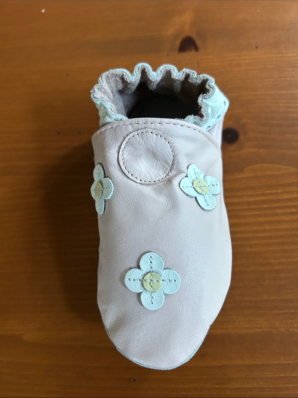 Robeez Soft Leather Moccasins - Light Pink with Floral Accents